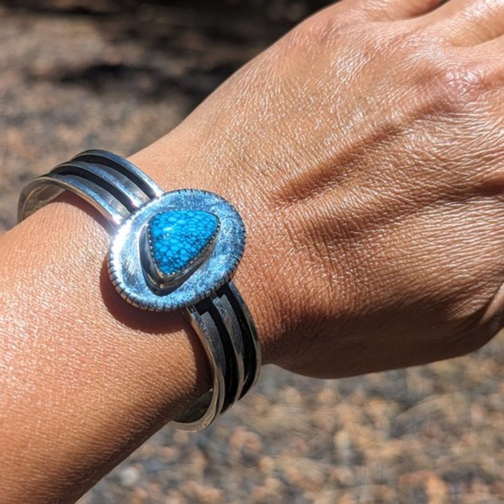 Navajo Bracelet Sterling Matrix Turquoise‎ Unisex Signed Roger Nelson sz6.75***
